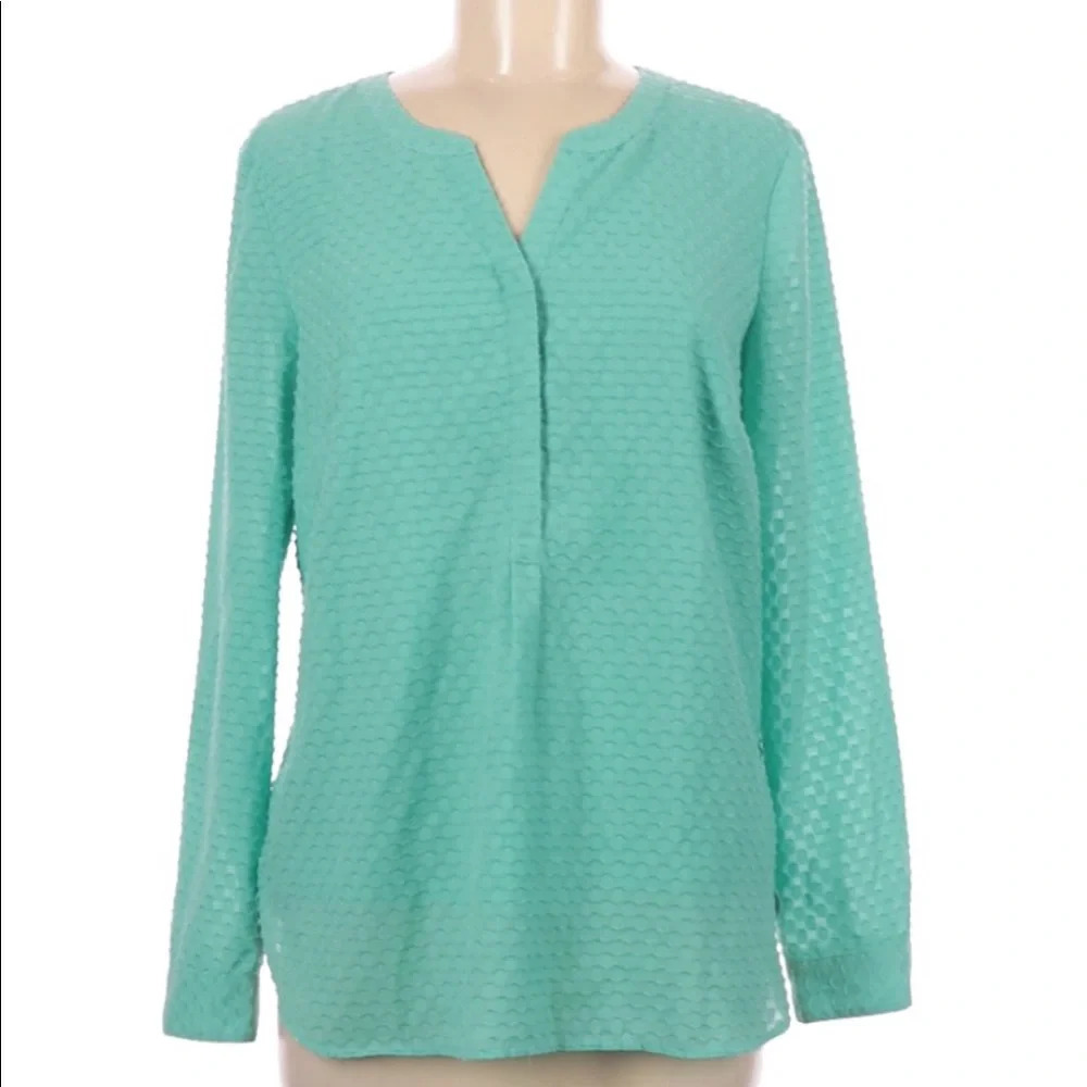 TALBOTS size medium green Swiss dot blouse